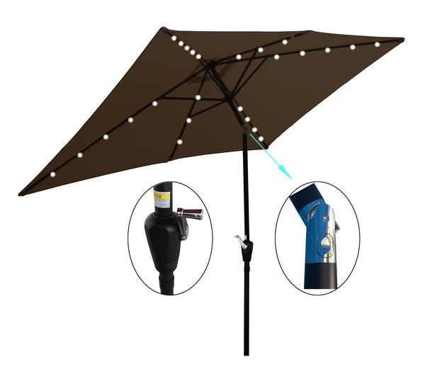 English Elm 10' Solar Led Lighted Rectangular Patio Umbrella - Waterproof Sunshade With Crank & Tilt For Outdoor Comfort W65627944