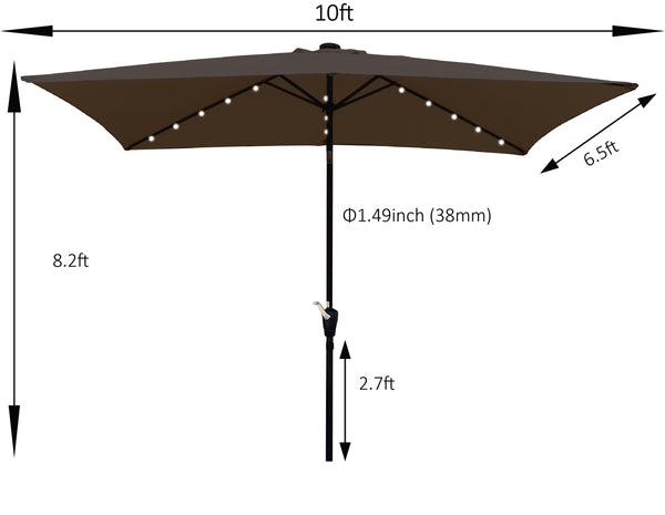 English Elm 10' Solar Led Lighted Rectangular Patio Umbrella - Waterproof Sunshade With Crank & Tilt For Outdoor Comfort W65627944