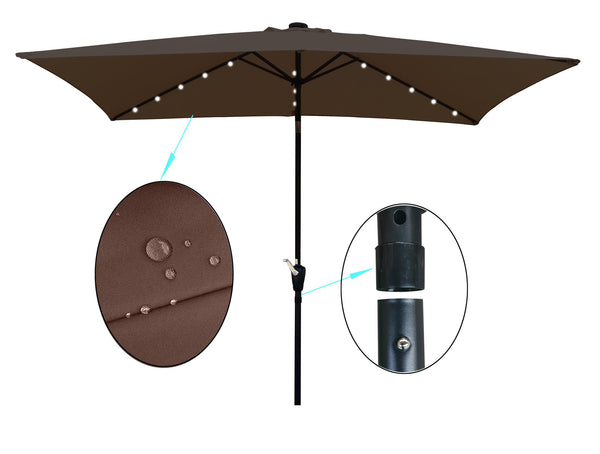 English Elm 10' Solar Led Lighted Rectangular Patio Umbrella - Waterproof Sunshade With Crank & Tilt For Outdoor Comfort W65627944