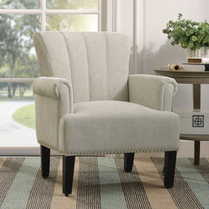 English Elm Accent Rivet Tufted 100% Polyester Armchair Cream, 330 lb Capacity, Foam Fill, Rubber Wood Legs PP212520CAA