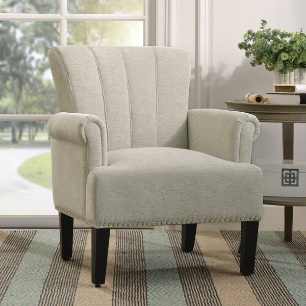 English Elm Accent Rivet Tufted 100% Polyester Armchair Cream, 330 lb Capacity, Foam Fill, Rubber Wood Legs PP212520CAA