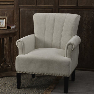 English Elm Accent Rivet Tufted 100% Polyester Armchair Cream, 330 lb Capacity, Foam Fill, Rubber Wood Legs PP212520CAA