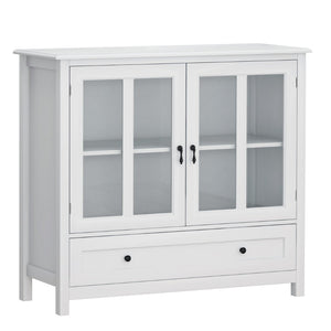 English Elm Buffet Storage Cabinet with Sculpted Glass Doors Bell Handle and Adjustable Shelf W28227723