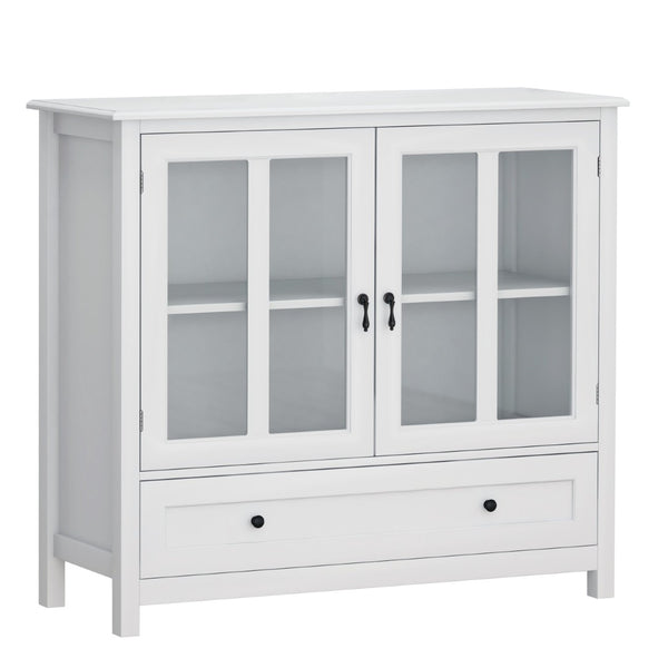 English Elm Buffet Storage Cabinet with Sculpted Glass Doors Bell Handle and Adjustable Shelf W28227723