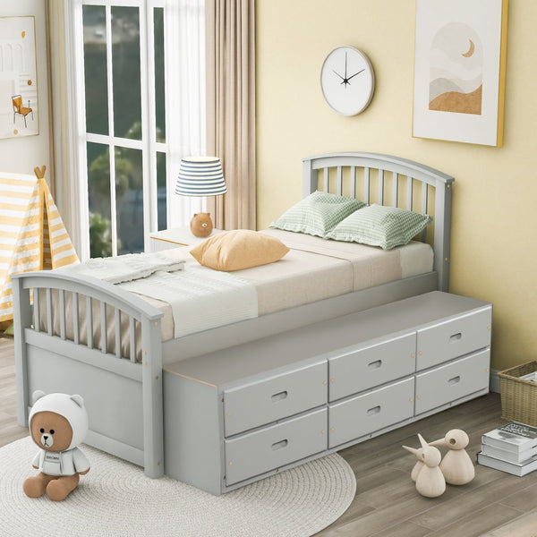 English Elm Orisfur. Twin Pine Platform Bed with Six Built-in Drawers Espresso Kids Room SG000120EAA