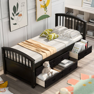 English Elm Orisfur. Twin Pine Platform Bed with Six Storage Drawers Espresso Finish Solid Frame SG000115DAA