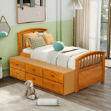 English Elm Orisfur. Twin Size Platform Storage Bed Solid Wood Bed With 6 Drawers