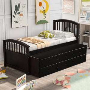 English Elm Orisfur. Twin Pine Platform Bed with Six Storage Drawers Espresso Finish Solid Frame SG000115DAA