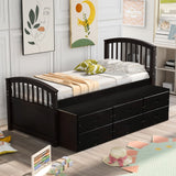 English Elm Orisfur. Twin Size Platform Storage Bed Solid Wood Bed With 6 Drawers