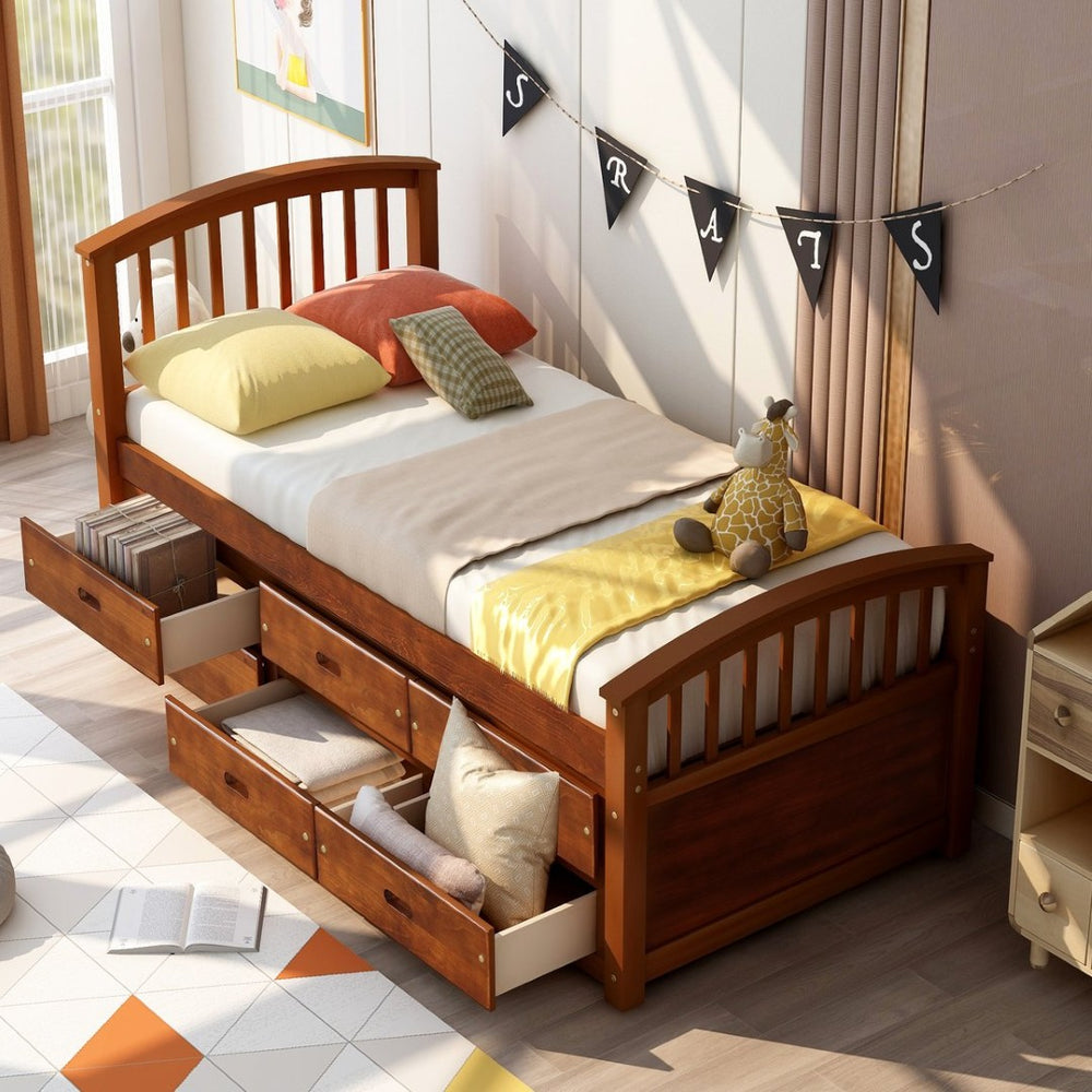 English Elm Orisfur. Twin Pine Platform Bed Six Built-in Drawers Espresso Kids Room Storage SG000119AAP