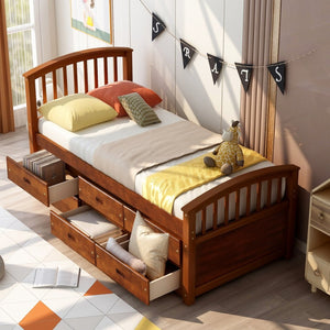 English Elm Orisfur. Twin Pine Platform Bed Six Built-in Drawers Espresso Kids Room Storage SG000119AAP