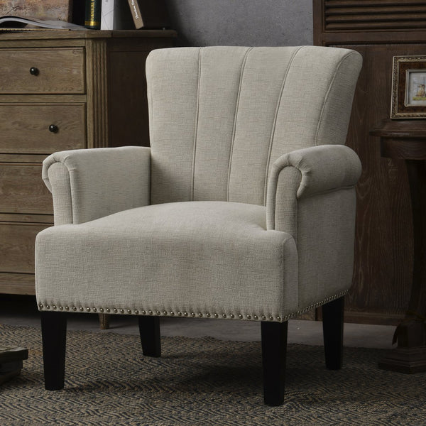 English Elm Accent Rivet Tufted 100% Polyester Armchair Cream, 330 lb Capacity, Foam Fill, Rubber Wood Legs PP212520CAA