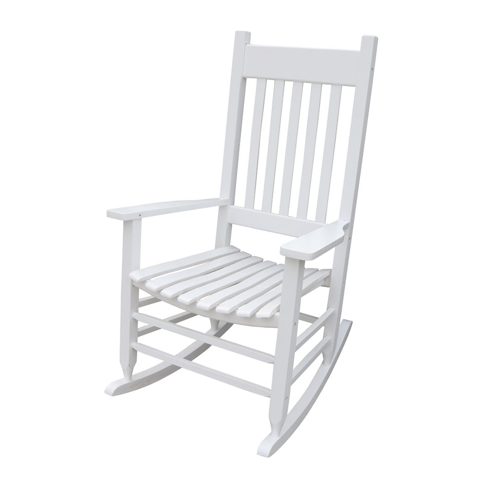 English Elm Wooden Solid Poplar Porch Rocking Chair Farmhouse Slatted Back Outdoor Rocker W49520603
