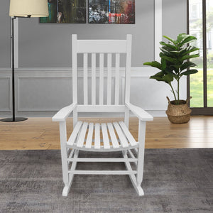 English Elm Wooden Solid Poplar Porch Rocking Chair Farmhouse Slatted Back Outdoor Rocker W49520603