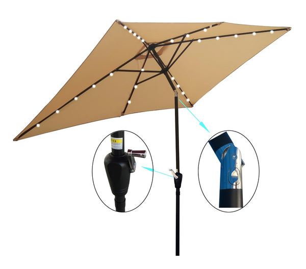 English Elm 10 X 6.5 Ft Rectangular Outdoor Market Umbrella Solar Led Lights Crank Tilt Pool Tan W65627942