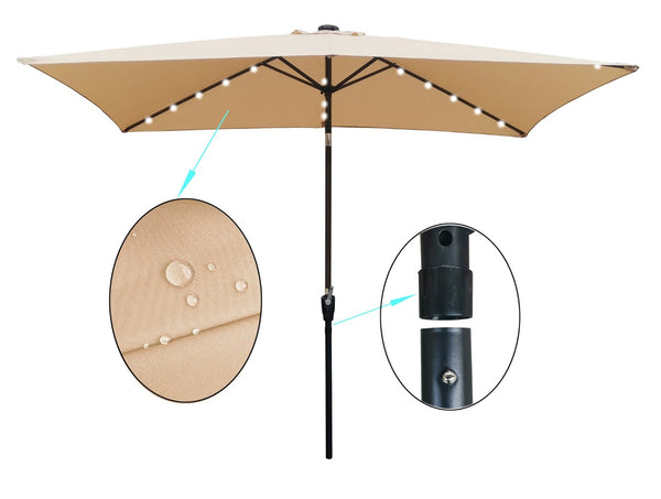 English Elm 10 X 6.5 Ft Rectangular Outdoor Market Umbrella Solar Led Lights Crank Tilt Pool Tan W65627942