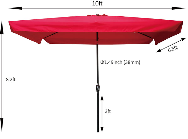 English Elm 10 Ft X 6.5 Ft Rectangular Patio Umbrella - Durable Outdoor Shade With Crank Lift & Tilt For Comfort W65627940