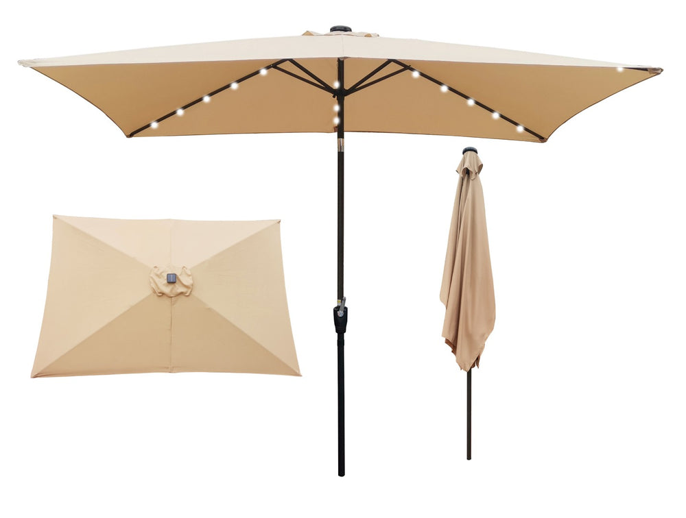 English Elm 10 X 6.5 Ft Rectangular Outdoor Market Umbrella Solar Led Lights Crank Tilt Pool Tan W65627942