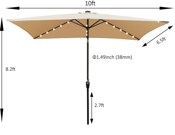 English Elm 10 X 6.5 Ft Rectangular Outdoor Market Umbrella Solar Led Lights Crank Tilt Pool Tan W65627942