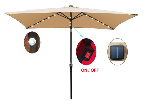 English Elm 10 X 6.5 Ft Rectangular Outdoor Market Umbrella Solar Led Lights Crank Tilt Pool Tan W65627942