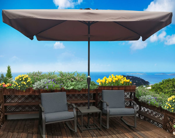English Elm 10 X 6.5 Ft Rectangular Outdoor Market Umbrella Solar Led Lights Crank Tilt Pool W65627941