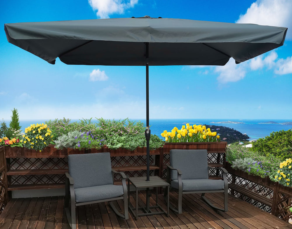 English Elm 10 Patio Umbrella 10 x 6.5ft Rectangular Waterproof Canopy with Crank Lift Push Button Tilt UV40+ Protection Gray W65627952