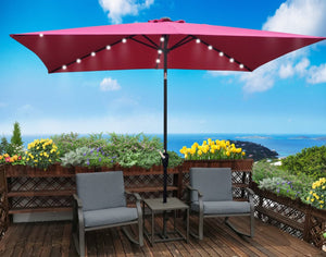 English Elm 10 X 6.5 Ft Rectangular Outdoor Market Umbrella Solar Led Lights Crank Tilt Pool Burgundy W65627943
