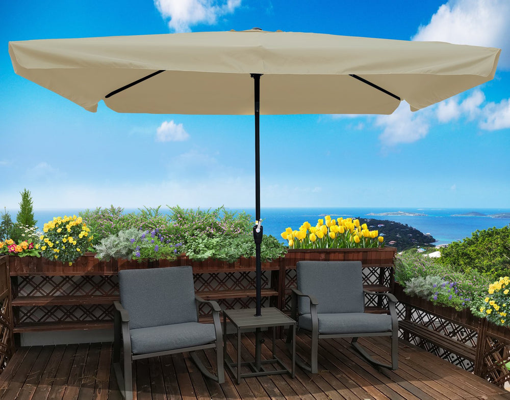 English Elm 10 Rectangular 10x6.5ft Patio Umbrella with Crank & Tilt, Weather‑Resistant Polyester Canopy, UPF40+ Coverage W65627939