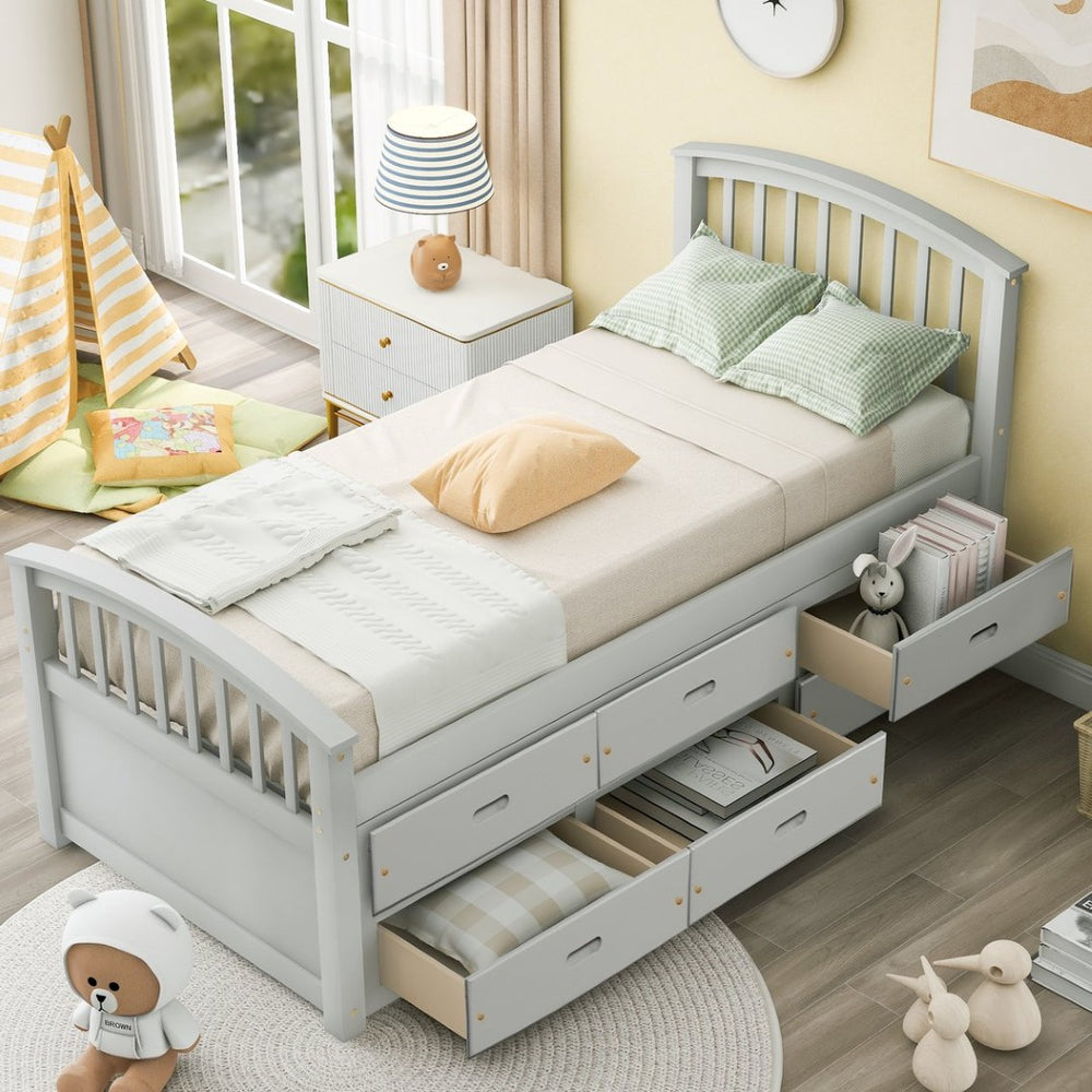 English Elm Orisfur. Twin Pine Platform Bed with Six Built-in Drawers Espresso Kids Room SG000120EAA