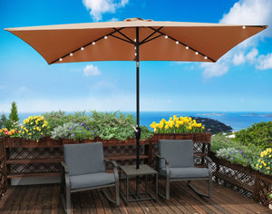 English Elm 10 Patio Umbrella 10 x 6.5ft Rectangular Waterproof Canopy with Crank Lift Push Button Tilt UV40+ Protection Brown W65627953