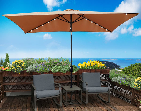 English Elm 10 Patio Umbrella 10 x 6.5ft Rectangular Waterproof Canopy with Crank Lift Push Button Tilt UV40+ Protection Brown W65627953
