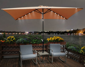 English Elm 10 Patio Umbrella 10 x 6.5ft Rectangular Waterproof Canopy with Crank Lift Push Button Tilt UV40+ Protection Brown W65627953