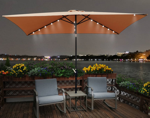 English Elm 10 Patio Umbrella 10 x 6.5ft Rectangular Waterproof Canopy with Crank Lift Push Button Tilt UV40+ Protection Brown W65627953