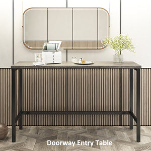 English Elm TOPMAX Extra Long Counter Height Dining Table Set with 3 Stools, Space-Saving Pub Table with Footrests Gray WF198129AAE