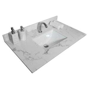 English Elm Montary 31-inch Engineered Stone Vanity Top with Rectangular Undermount Sink, Backsplash, Polished Carrara Finish W50932301