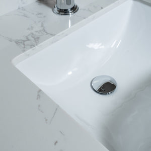 English Elm Montary 31-inch Engineered Stone Vanity Top with Rectangular Undermount Sink, Backsplash, Polished Carrara Finish W50932301