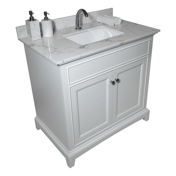 English Elm Montary 31-inch Engineered Stone Vanity Top with Rectangular Undermount Sink, Backsplash, Polished Carrara Finish W50932301