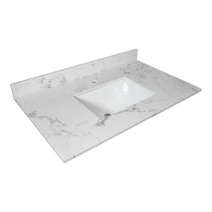 English Elm Montary 31-inch Engineered Stone Vanity Top with Rectangular Undermount Sink, Backsplash, Polished Carrara Finish W50932301