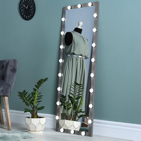 English Elm Hollywood Full Length LED Mirror 63x24in with 22 Bulbs, 3 Light Colors, Touch Dimmer, Wall or Floor Mount W708P379201
