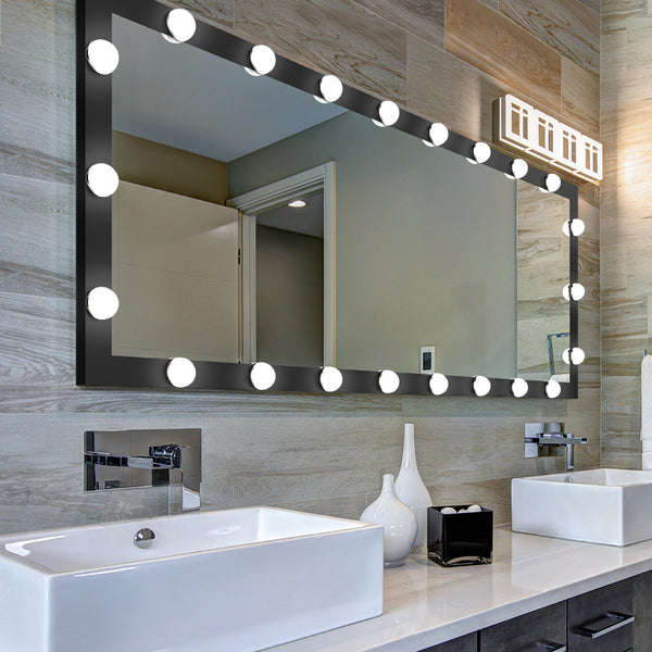 English Elm Hollywood LED Vanity Mirror 63x24in Black Full-Length Lighted Floor & Wall Mount with 3 Color Modes and Touch Control for Dressing Room Bedroom W70832320