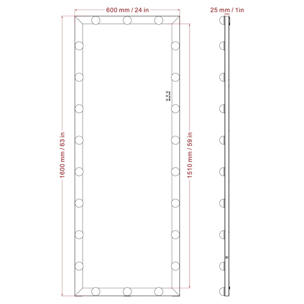 English Elm Hollywood Full Length LED Vanity Mirror with 3 Color Modes & Touch Control Silver 63"x24" Glamorous W70832319