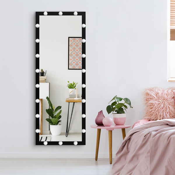 English Elm Hollywood LED Vanity Mirror 63x24in Black Full-Length Lighted Floor & Wall Mount with 3 Color Modes and Touch Control for Dressing Room Bedroom W70832320