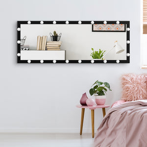 English Elm Hollywood LED Vanity Mirror 63x24in Black Full-Length Lighted Floor & Wall Mount with 3 Color Modes and Touch Control for Dressing Room Bedroom W70832320