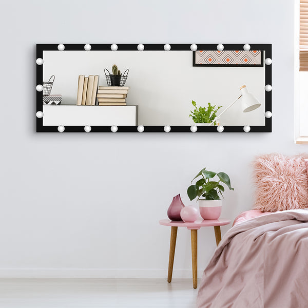 English Elm Hollywood LED Vanity Mirror 63x24in Black Full-Length Lighted Floor & Wall Mount with 3 Color Modes and Touch Control for Dressing Room Bedroom W70832320