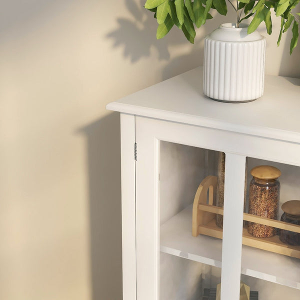 English Elm Buffet Storage Cabinet with Sculpted Glass Doors Bell Handle and Adjustable Shelf W28227723