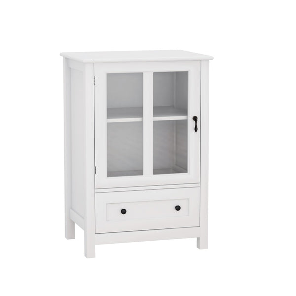 English Elm Buffet Storage Cabinet with Sculpted Glass Doors Bell Handle and Adjustable Shelf W28227727