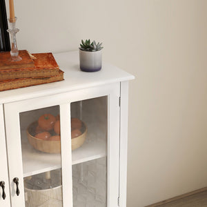 English Elm Buffet Storage Cabinet with Sculpted Glass Doors Bell Handle and Adjustable Shelf W28227723