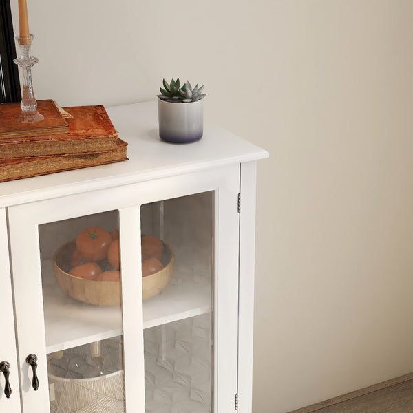 English Elm Buffet Storage Cabinet with Sculpted Glass Doors Bell Handle and Adjustable Shelf W28227723