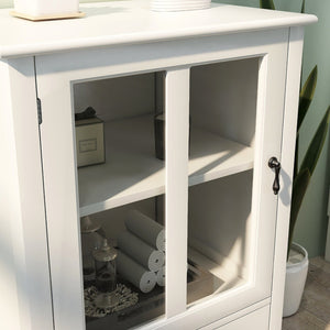 English Elm Buffet Storage Cabinet with Sculpted Glass Doors Bell Handle and Adjustable Shelf W28227727