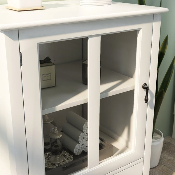 English Elm Buffet Storage Cabinet with Sculpted Glass Doors Bell Handle and Adjustable Shelf W28227727